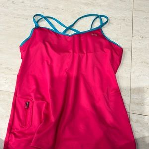 Under Armour, hot pink tank top with turquoise, spaghetti straps